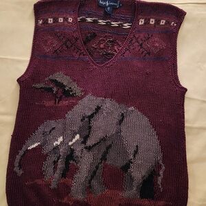 Vintage Ralph Lauren Maroon Elephant V-Neck Sweater Vest